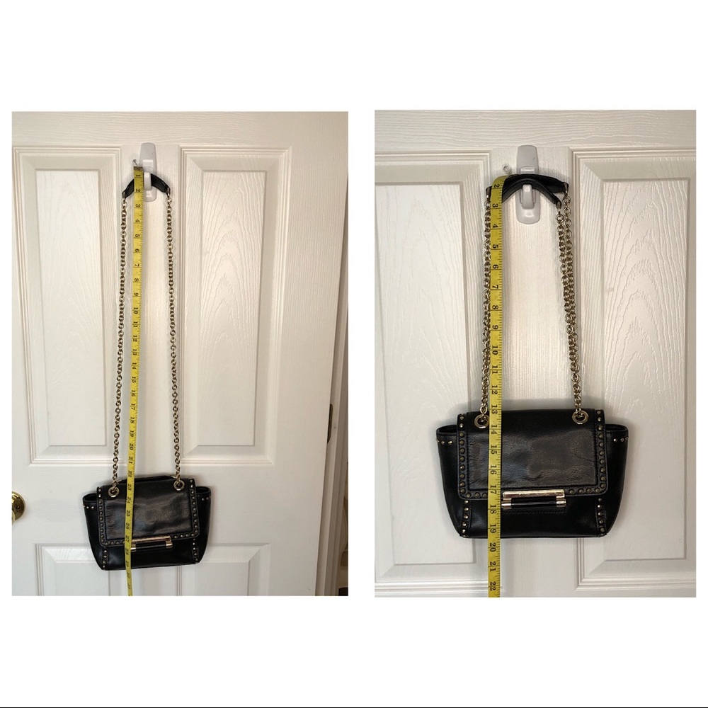 Dian Von Furstenberg Black Moto Leather Crossbody Purse Bag Nice Hardware Rivets - Picture 11 of 12